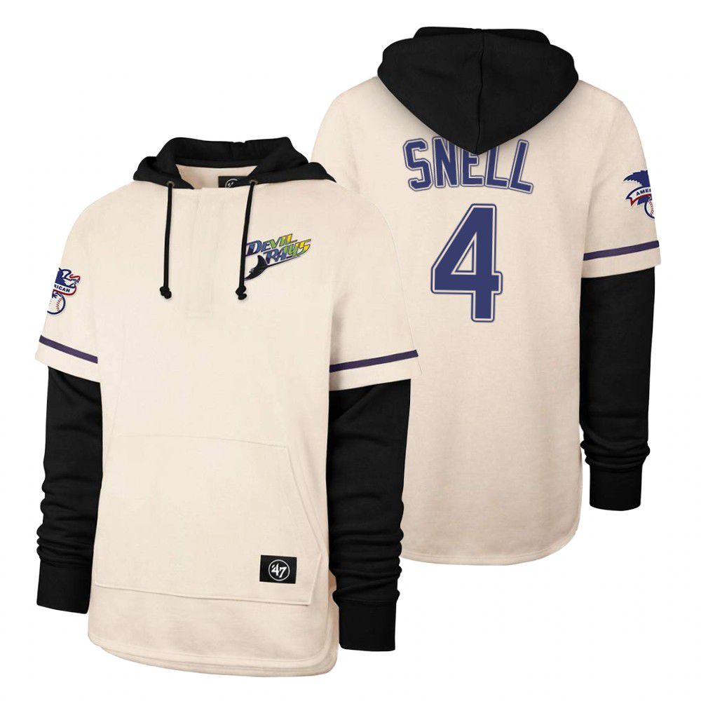 Men Tampa Bay Rays #4 Snell Cream 2021 Pullover Hoodie MLB Jersey